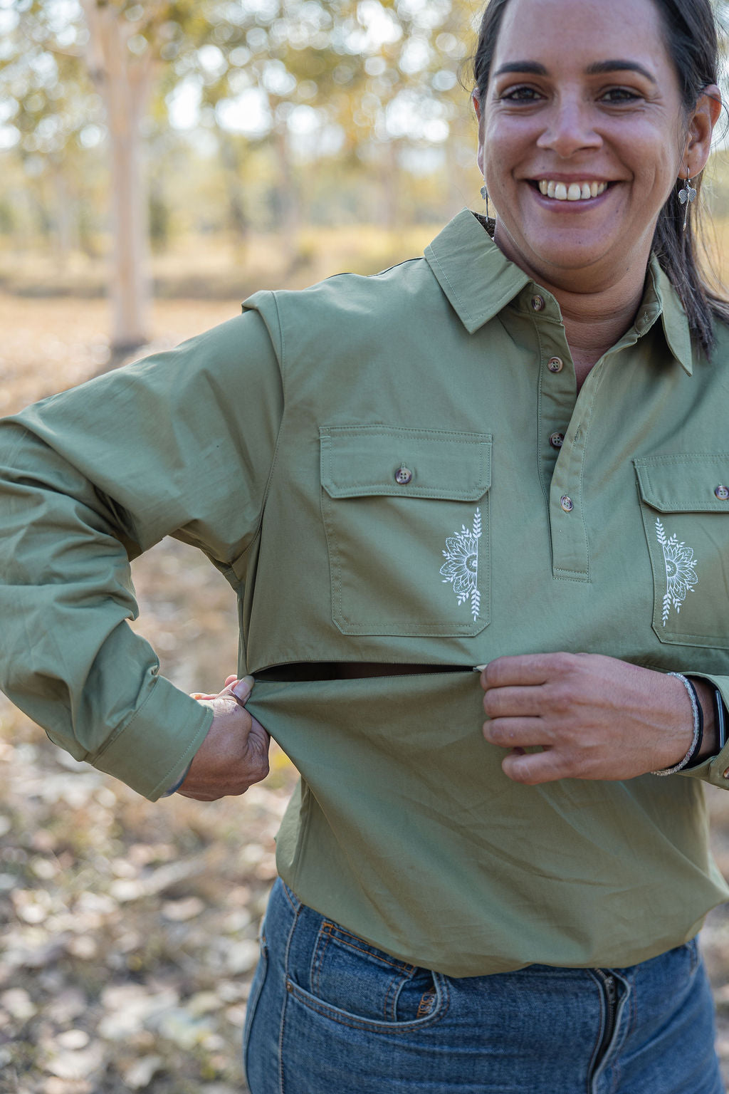 Half Button Long Sleeve Breastfeeding Shirt | Grounded TittyTees Breastfeeding Apparel