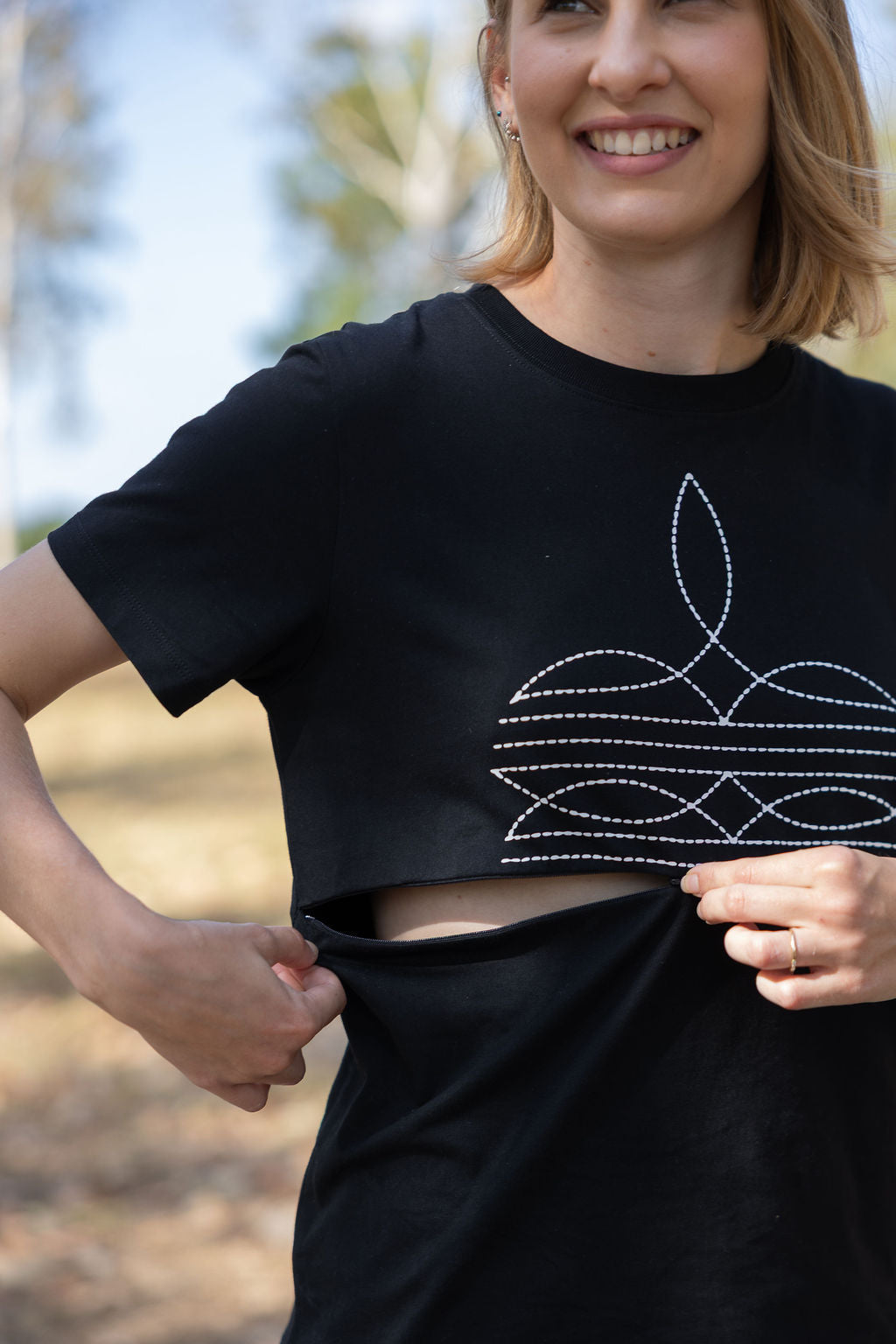 PRE-ORDER | Classic Breastfeeding Tee | Western Boot Stitch TittyTees Breastfeeding Apparel