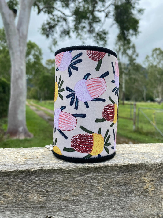 Stubby drink holder with banksia prints
