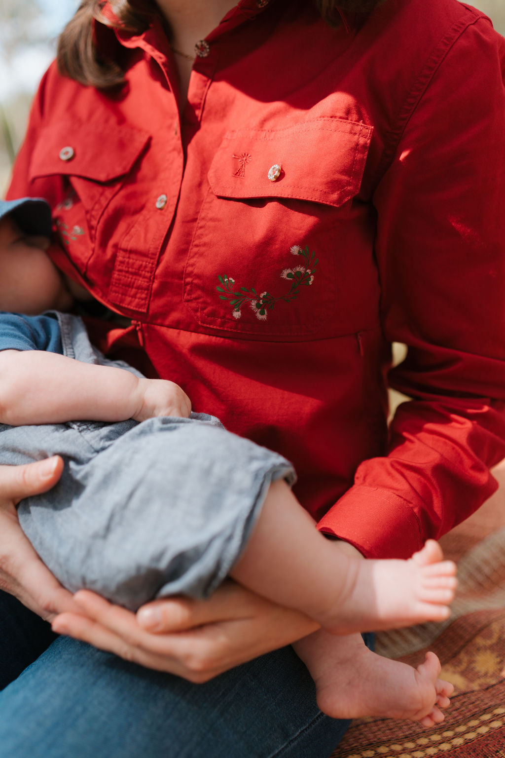 Half Button Long Sleeve Breastfeeding Shirt | Desert Girl