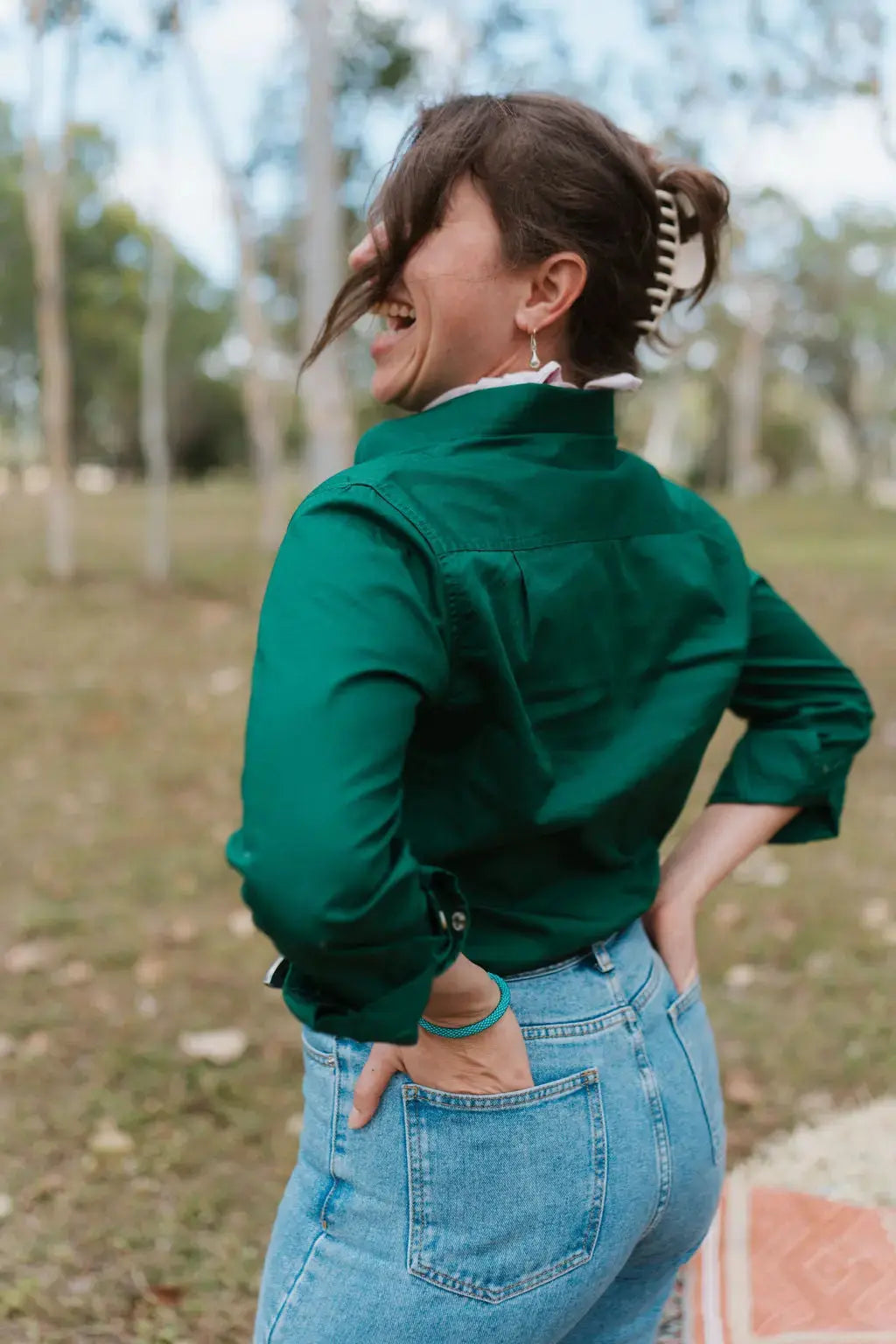 Woman standing wearing breastfeeding shirt