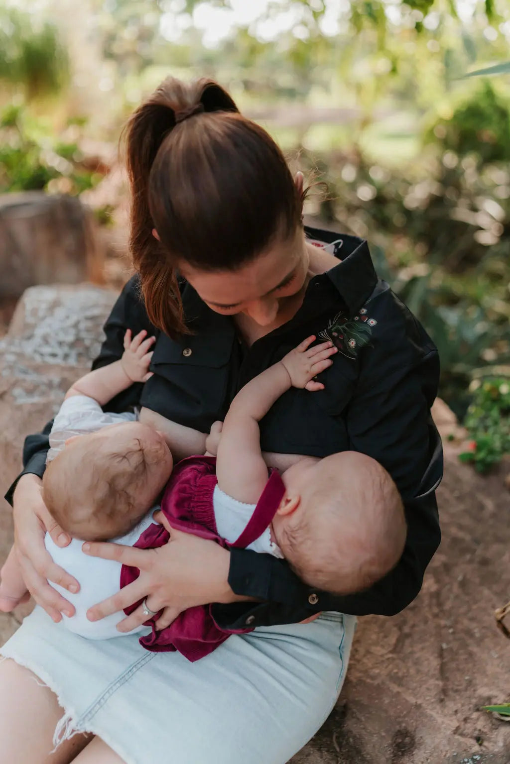 Half Button Long Sleeve Breastfeeding Shirt | Gumnuts TittyTees Breastfeeding Apparel