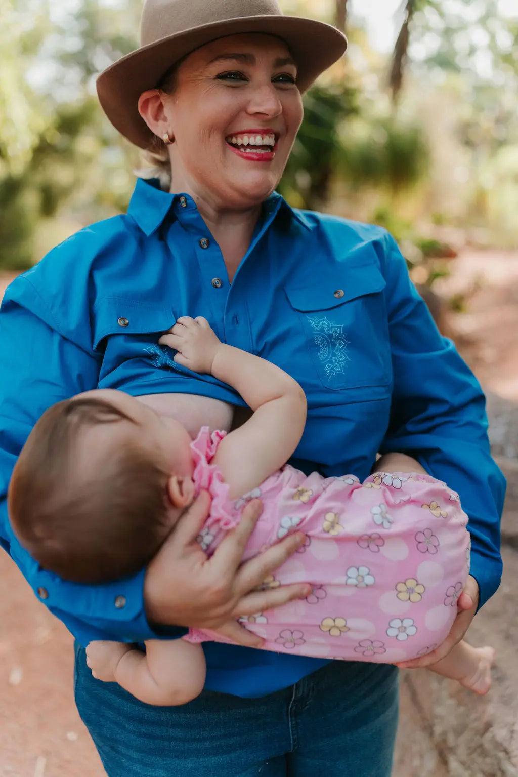 Half Button Long Sleeve Breastfeeding Shirt | Mandala TittyTees Breastfeeding Apparel
