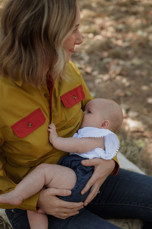 PRE-ORDER | Half Button Long Sleeve Breastfeeding Shirt | The Sundown TittyTees Breastfeeding Apparel