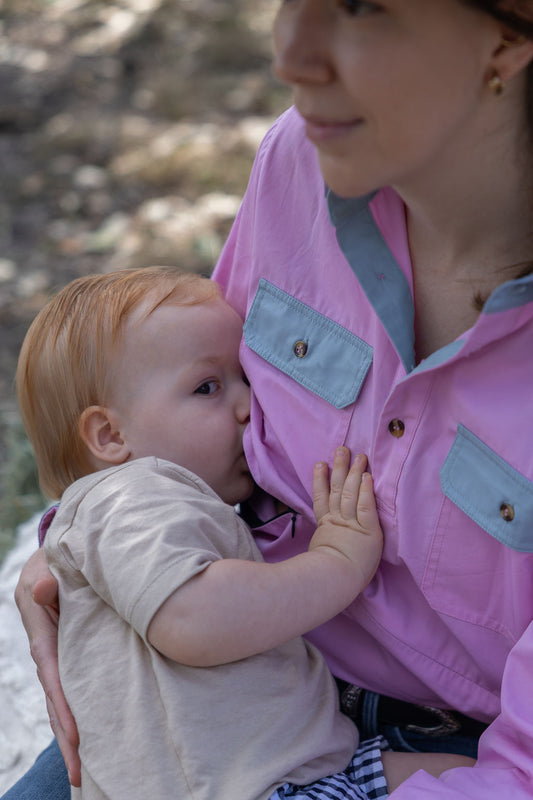 Half Button Long Sleeve Breastfeeding Shirt | Darlin' | Sample Shirt - TittyTees Breastfeeding Apparel