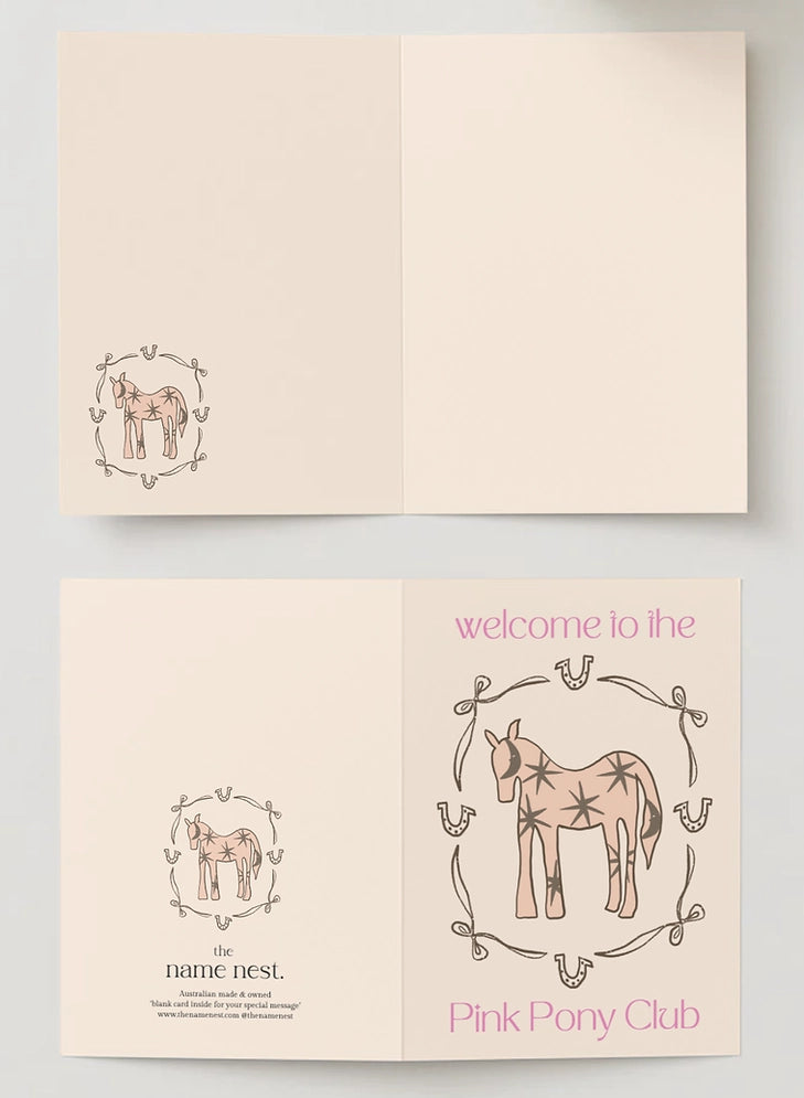 Two cards with illustrations of ponies and text on a light background