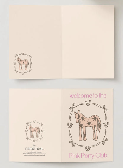 Two cards with illustrations of ponies and text on a light background
