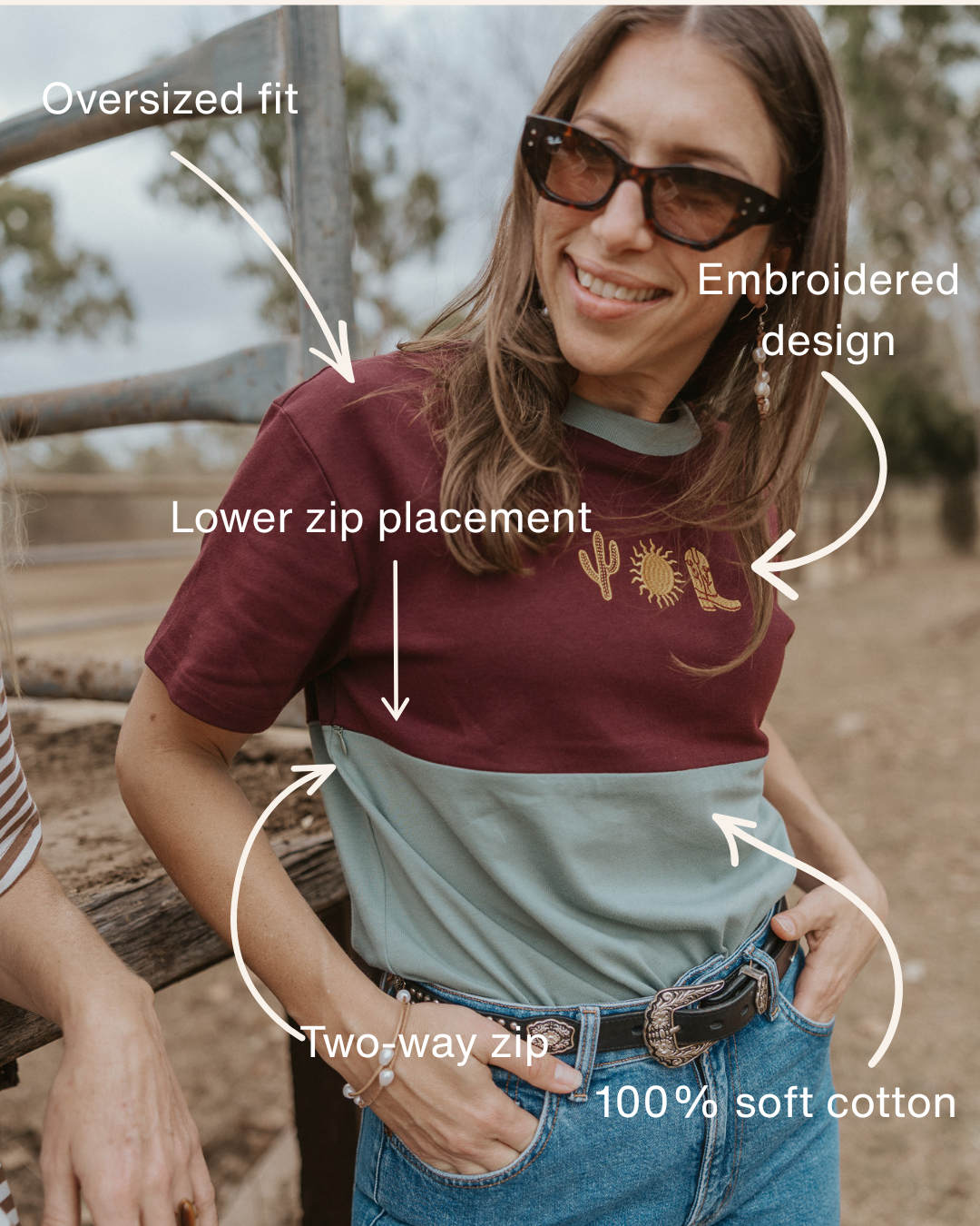 Showcasing breastfeeding shirt features