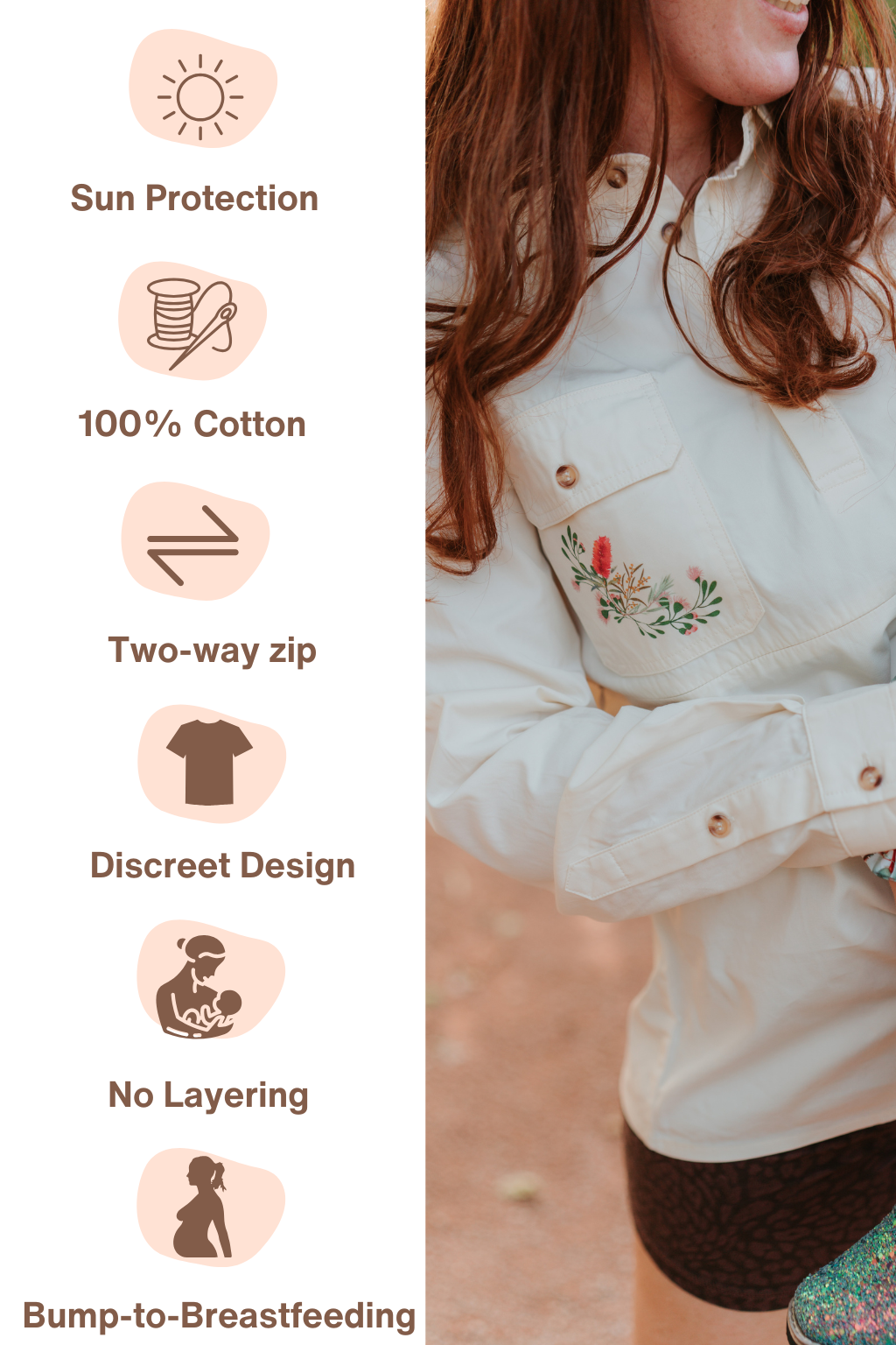 Half Button Long Sleeve Breastfeeding Shirt | Bottlebrush Charm