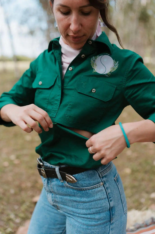 Half Button Long Sleeve Breastfeeding Shirt | Yin & Yang - TittyTees Breastfeeding Apparel