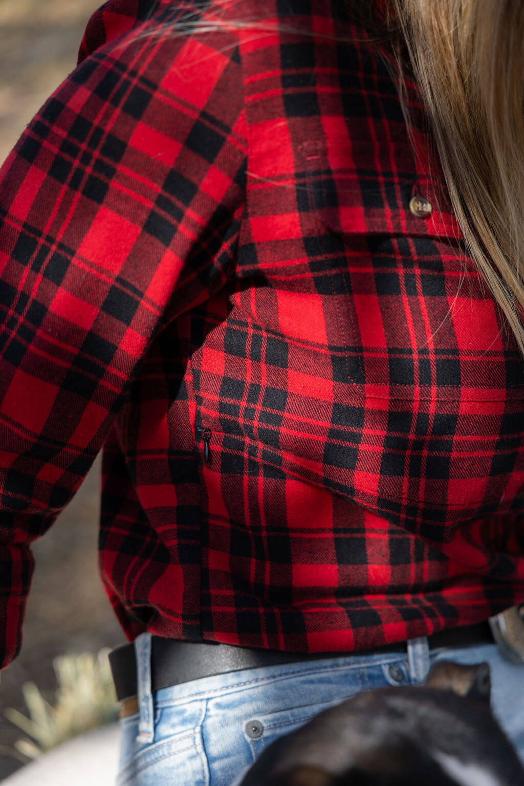 Showcasing Breastfeeding zip on red and back flannelette 