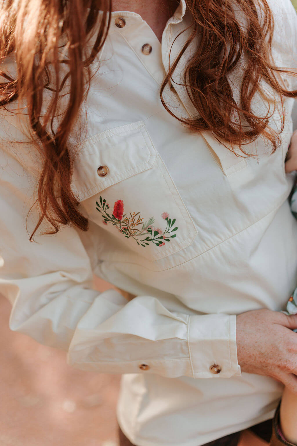 Half Button Long Sleeve Breastfeeding Shirt 