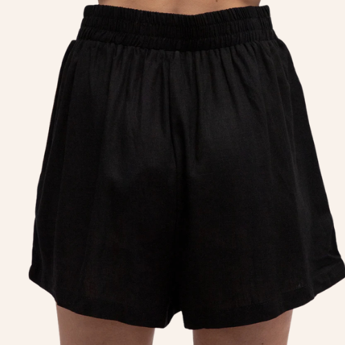 Black maternity shorts on a plain background